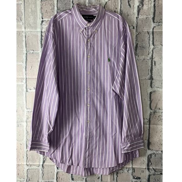 Ralph Lauren Classic Fit Stripe Button Up Shirt Size 17.5 100% Cotton - Picture 1 of 8